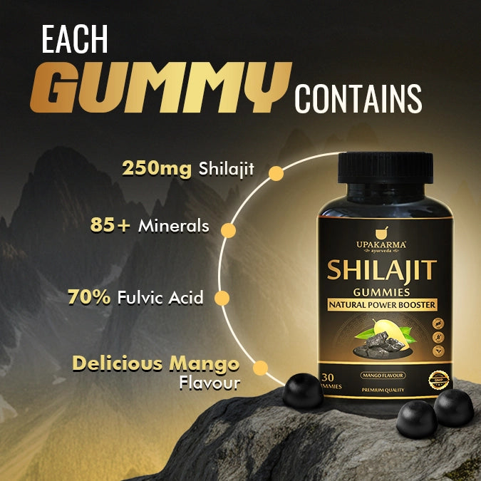 Upakarma Shilajit Gummies | Sugar Free | 250 mg Shilajit Gummy | 30 Gummies Pack