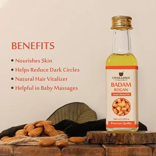 Upakarma Ayurveda Badam Rogan / Sweet Almond Oil For Hair & Skin 100 ML - Pack 1