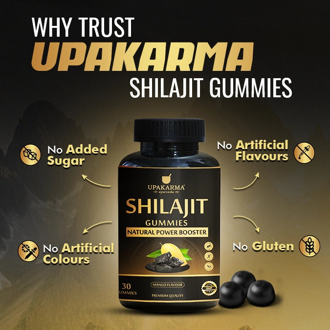 Upakarma Shilajit Gummies | Sugar Free | 250 mg Shilajit Gummy | 30 Gummies Pack