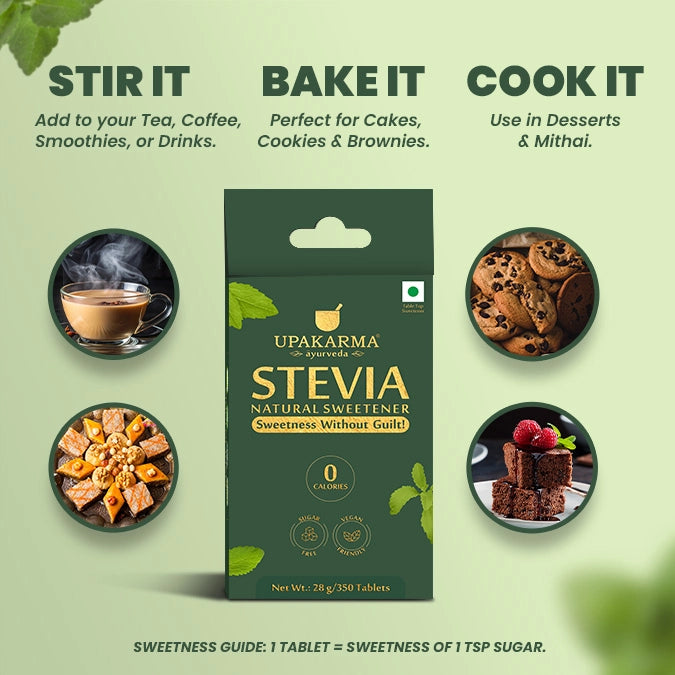 Upakarma Ayurveda Stevia Sugar-Free Tablets | Natural Sweetener | 350 Tablets | Zero Calorie & Diabetic-Friendly
